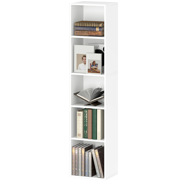 Стелаж для книг, 5 відділень, регульовані полиці, дерево, 30 x 24 x 133,5 см, білий