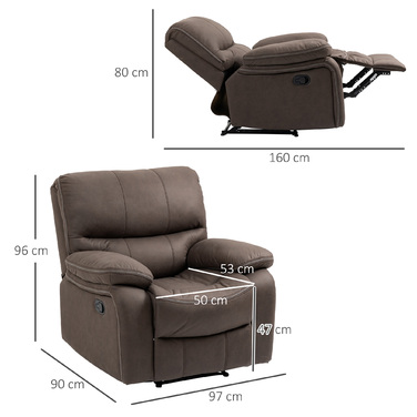 HOMCOM Recliner, телевізор з функцією відкидання, реклайнер для телевізора з підставкою для ніг М'яке крісло, крісло зі шкіри з чохлом з мікрофібри, з навантаженням до 150 кг для вітальні, коричневий