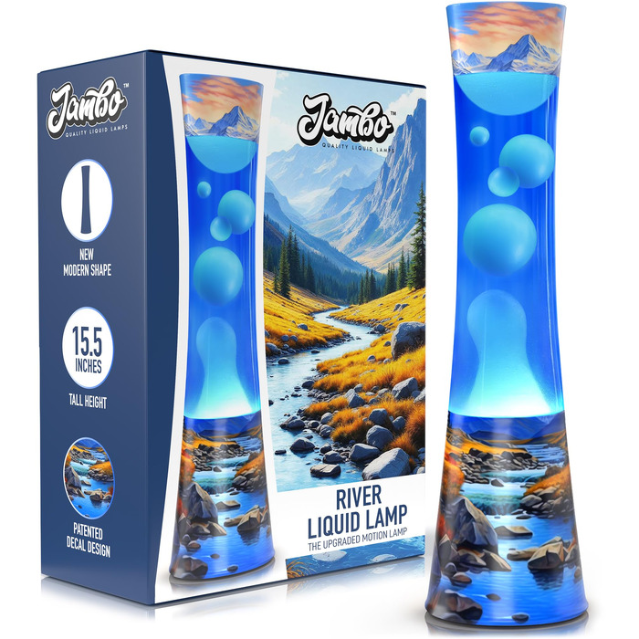 Декоративна лавова лампа Jambo Amber Crystal Liquid Motion Lamp з ефектом руху рідини (фіолетова рідина, жовтий віск), модель River Oasis, 39 см