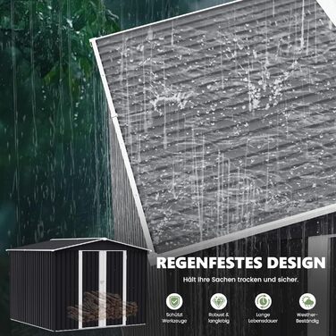 Садовий будинок UDPATIO металевий 4 м³ 228x121x181 см для вулиці, сталевий, з замком, сірий. Гараж для велосипедів, склад.