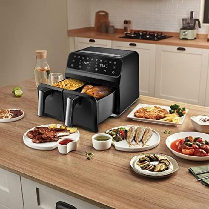 Karaca Multifry XXXL 4+4 л цифрова подвійна аерофритюрниця для здорового та смачного приготування страв для всієї родини, 1700 Вт, технологія 360° циркуляції повітря