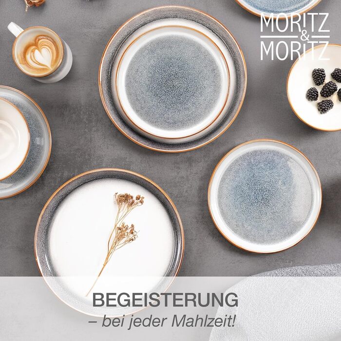Набір посуду Moritz & Moritz TARENTO 48 предметів (сірий) для 12 осіб - Елегантний набір тарілок з високоякісної кераміки (12 великих, 12 десертних, 12 супових тарілок, 12 чашок)