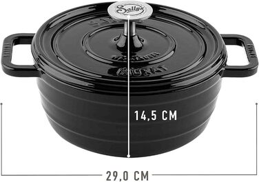 Чавунний казан Sallys 'Murat' 2,2 л з кришкою, емальований, для всіх типів плит, духовки до 250°C, з кулінарною книжкою, чорний Fury Black Majolika