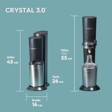 Сифон для газування води SodaStream CRYSTAL 3.0, 2 скляні карафани по 0,7л та балон CO2 з системою Quick Connect