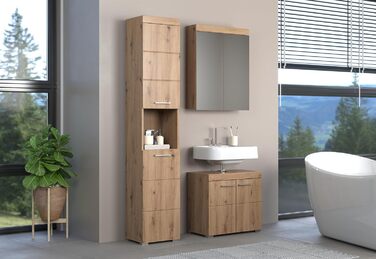 Висока шафа для ванної кімнати trendteam Amanda, 37x190x31 см, колір дуб Асте, Badschrank, сучасний дизайн