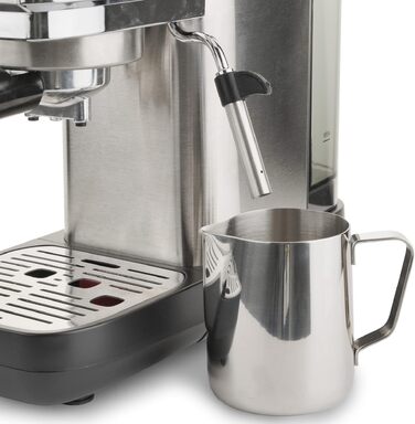 Кавомашина еспресо Ariete Slim Metal 1381 с манометром, 15 бар, для кави в зернах та ESE-падів, капучинатор, 1300 Вт, срібляста