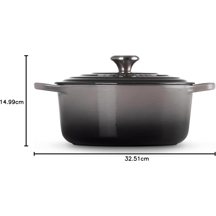 Чавунна каструля-брятер Le Creuset Signature з кришкою, кругла, 26 см, 5,3 л, для всіх плит та індукції, колір Flint