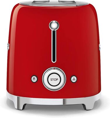 Тостер Smeg TSF01CREU 2-слотовий червоний, 950 Вт: з підрум'юванням, розморожуванням та функцією для булочок