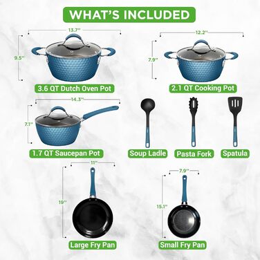 Набір каструль і сковорідок NutriChef 11 предметів – антипригарне керамічне покриття, ергономічні ручки, підходить для індукції, без PFOA/PFOS, з казаном, сотейником, сковорідками