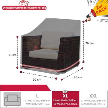 Чохол для садових меблів Turtle Life 213x94x89 см (2 шт. 90x98x76 см), водонепроникний, чорний