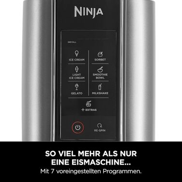 Ninja CREAMi NC302EU – Морожениця та десертна машина 1.4л, Чорний/Срібний: Сорбет, смузі-боул, молочні коктейлі, джелато, 7 програм
