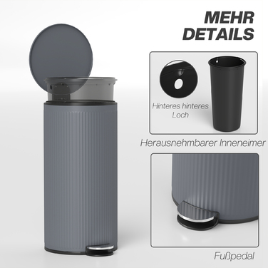 Відро для сміття 30 л з м'яким закриттям кришки та педаллю, внутрішній відрізок з металу, чорного кольору, розміри 36 x 30 x 60,5 см