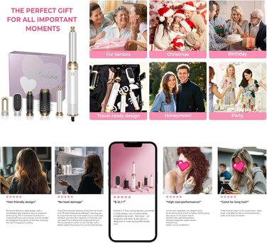 Atopskins Airbrush Haarstyler 5-в-1: Фен-щітка, стайлер для волосся, випрямляч, плойка, об'ємний фен (біло-сірий)