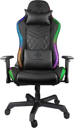 Ігрове крісло Deltaco Gaming DC410 з LED-підсвіткою, екошкіра, RGB освітлення, ергономічне, з подушками для попереку та шиї, чорне