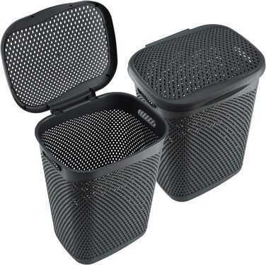 KADAX Пластиковий кошик для білизни з кришкою, легкий провітрюваний контейнер для зберігання білизни, сіра корзина з пластику