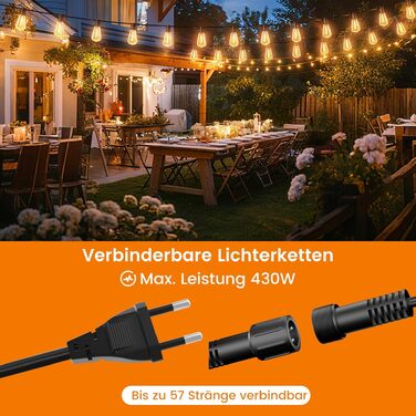 Гірлянда вулична LED 36м Lichterkette для саду, тераси, святкова, теплий білий, IP65, з подовжувачем