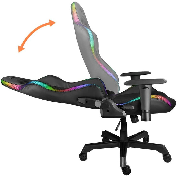 Ігрове крісло Deltaco Gaming DC410 з LED-підсвіткою, екошкіра, RGB освітлення, ергономічне, з подушками для попереку та шиї, чорне