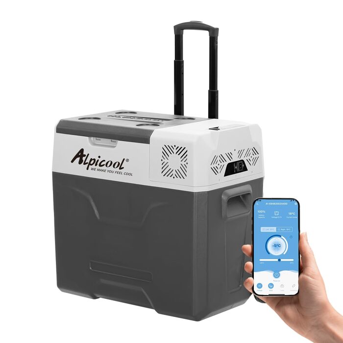 Автомобільний холодильник Alpicool CX50 50л компресорний, портативний, з USB, колесами та телескопічною ручкою для авто, кемпінгу, вантажівок, човнів