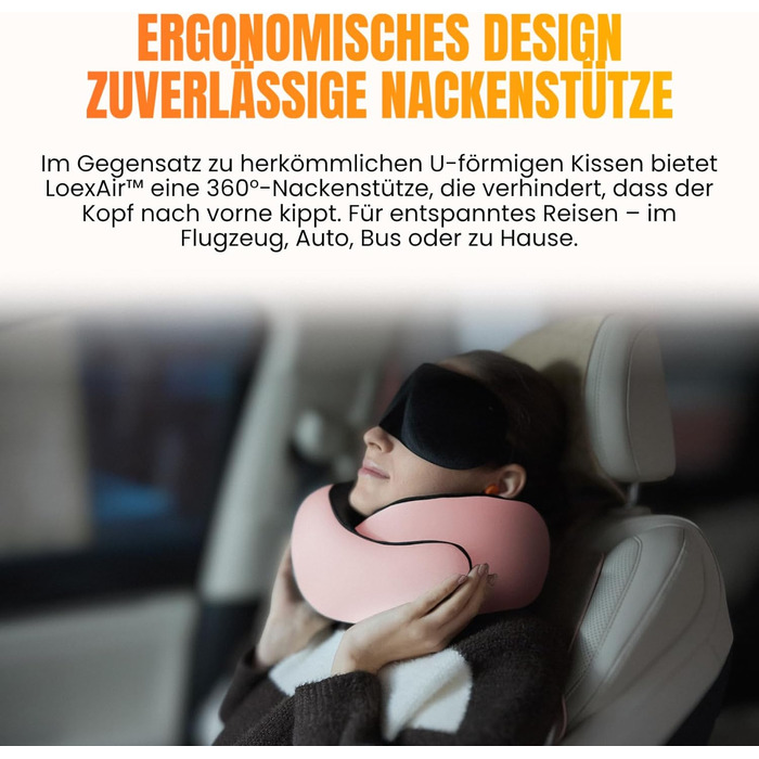 Подорожня подушка для шиї з капюшоном з ефектом пам'яті (Memory Foam) для літака та авто, бавовняна, рожева (Sakura Pink)