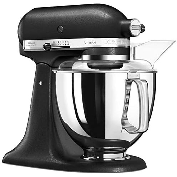 Кухонна машина KitchenAid Artisan: планетарний міксер з чашами з нержавіючої сталі 4.8 л та набором із 5 аксесуарів, чорний чавун