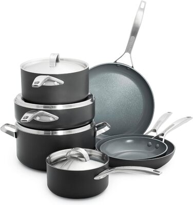 GreenPan Paris Pro сковорода з антипригарним покриттям Hartelox, 25.4 см, без PFAS, придатна для миття в посудомийній машині, сіра (набір 10 предметів)