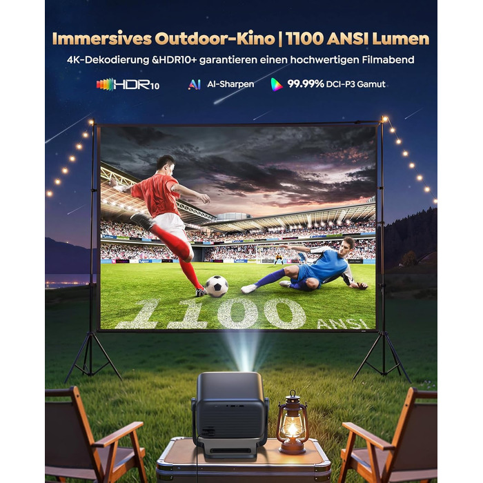 Smart Beamer 4K з Google TV та Bluetooth: LED проєктор для дому та вулиці з автофокусом, HDR10, WiFi, 360° обертання, підтримка HDMI