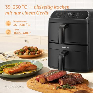 Аерофритюрниця COSORI Turbo Tower Compact DC861 з двома камерами та керамічним покриттям, 8.6 л, 2700 Вт, чорна