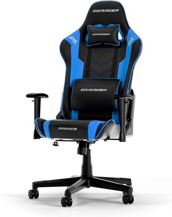 Ігрове крісло DXRacer PRINCE L чорне та синє, оригінал, PVC шкіра