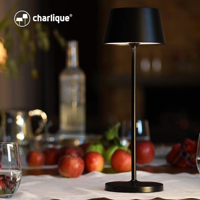 LED-лампа настільна бездротова (чорна) - Dinner Light 34 см - Преміум акумуляторна лампа з USB, для внутрішнього та зовнішнього використання, тепле світло - вологостійка для балкона, тераси та саду