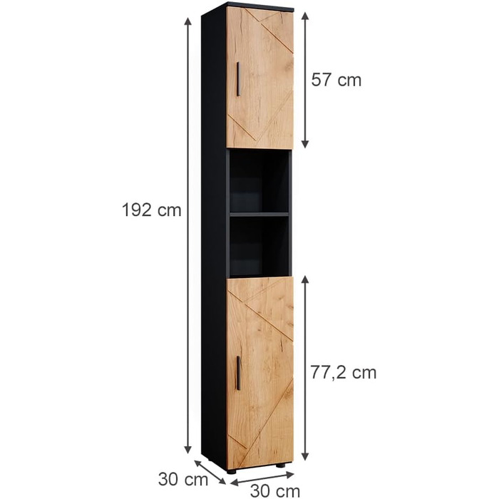 Висока шафа для ванної Vicco Irma, антрацит/дуб золотий, 30x192 см