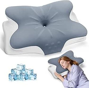 Подушка для шиї з піни Memory Foam: ортопедична подушка для сну на боці, спині та животі (Сіра)