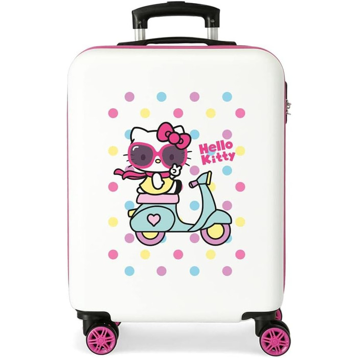 Дитяча валіза Hello Kitty Girl Gang, рожева, 38x55x20 см, жорсткий ABS корпус, кодовий замок, 35 л, 2,3 кг, 4 колеса, ручна поклажа