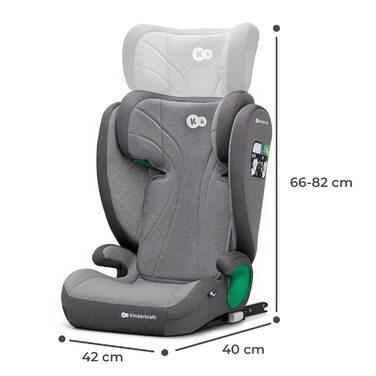 Дитяче автокрісло Kinderkraft JUNIOR FIX2 I-SIZE 15-36 кг, Isofix, група 2/3, 100-150 см, регульована спинка та підголівник, сірий