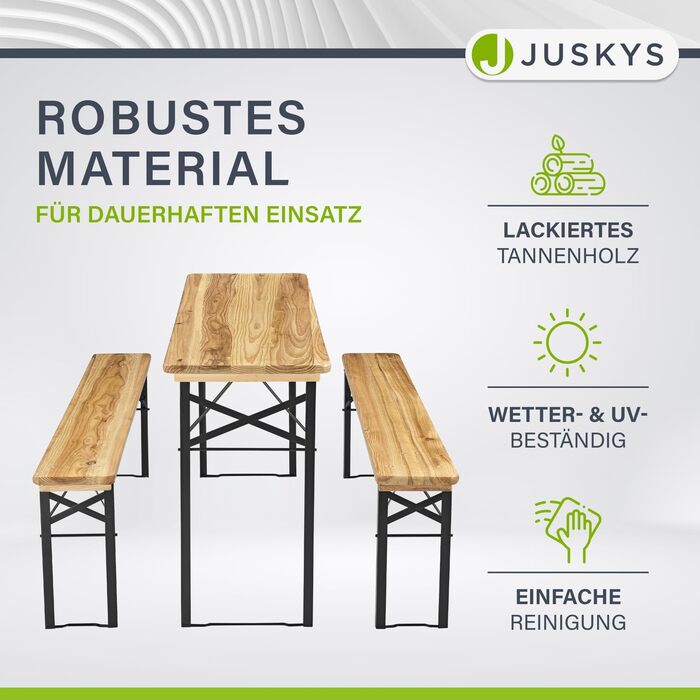 Садовий комплект меблів Juskys Bichl: складаний стіл та 2 лавки з дерева, 170x46x77 см, бенкетний набір для кемпінгу та пікніка