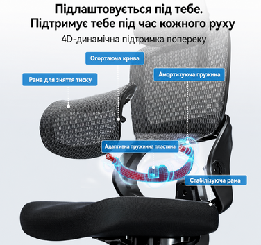 Ергономічне офісне крісло SIHOO B100 SE для комп'ютера з динамічною підтримкою попереку, чорне