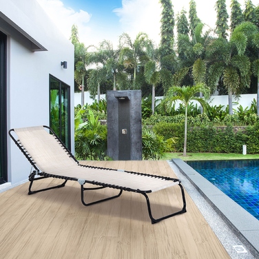 Outsunny Sun Lounger Складний садовий шезлонг 4-ступінчаста регульована спинка сталева сітка тканина бежевий 197x58x76 см для відпочинку на свіжому повітрі