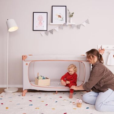 Дитяче складне ліжечко Hauck Dream N Play Plus XXL з матрацом, ігровим наметом та антимоскітною сіткою, переносна сумка, великий вхід, Dusty Cork