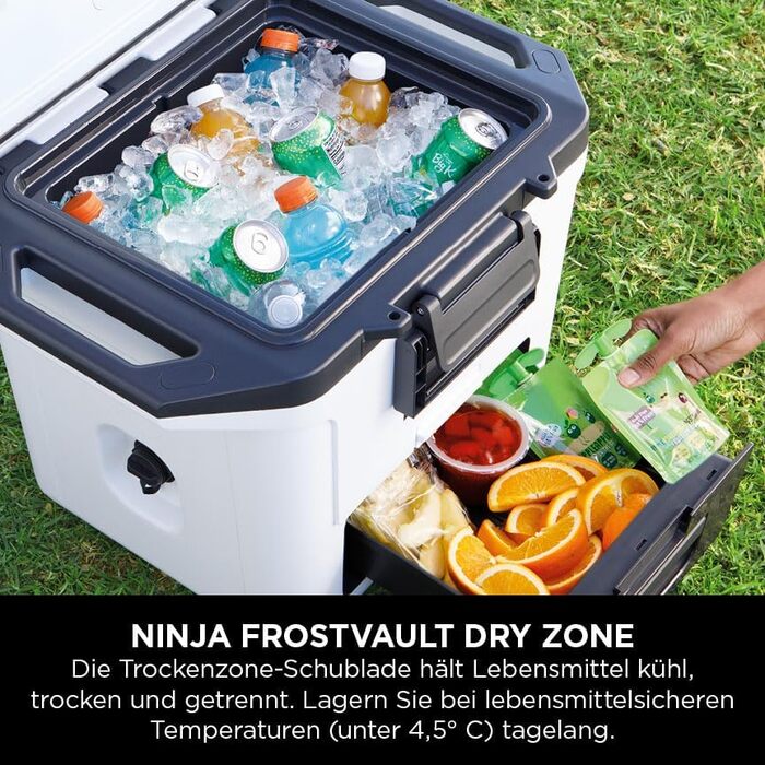 Термобокс Ninja FrostVault 28 л, преміум ізоляція, зберігає лід до 6 днів, висувна шухляда для сухих продуктів, місткість 48 банок, білий