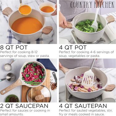Набір посуду Country Kitchen з алюмінію з антипригарним покриттям, 11 предметів, кремовий колір – для щоденного приготування їжі