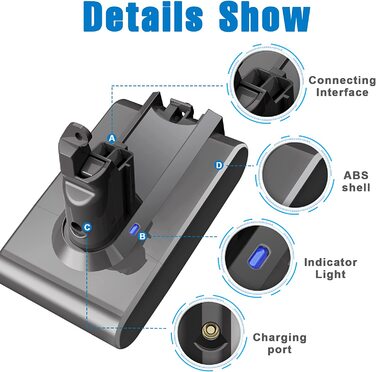 Оновлений акумулятор 6,0Ah для Dyson V6, Li-ion, сумісний з DC62/DC58/DC59/DC61/DC72/DC74/SV03/SV05/SV06/SV07/SV09, акумулятор для бездротового пилососа Dyson V6