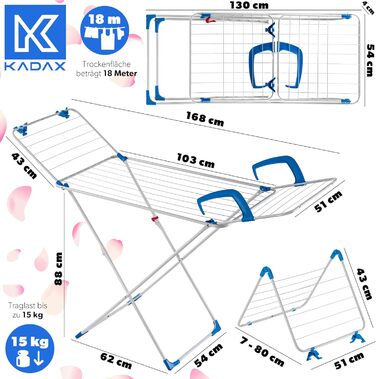Сушарка для білизни KADAX 3-в-1 з колесами, для батареї та ванни, розкладна, 18 м, чорна