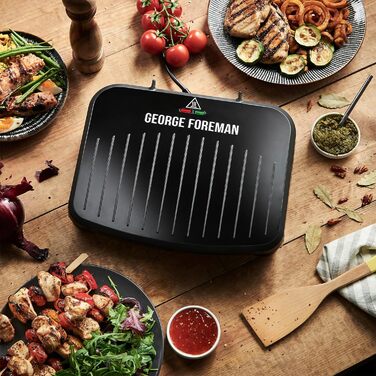 Гриль George Foreman 25810 Medium Fit — універсальна антипригарна електрогриль-плита для грилю, тостів, швидке нагрівання, чорний