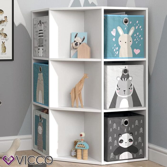 Дитяча полиця Vicco Luigi, біла, 64x107.8 см, з 4 коробками для зберігання