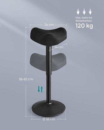 Барний стілець SONGMICS з обертанням 360°, регульована висота 58-83 см, чорний – сучасний стілець для кухні, офісу