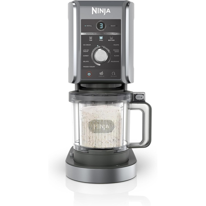 Морозивниця Ninja CREAMi Deluxe з 3 контейнерами, 10 функцій, для морозива, сорбету, йогурту, шейків, срібляста, NC501EU