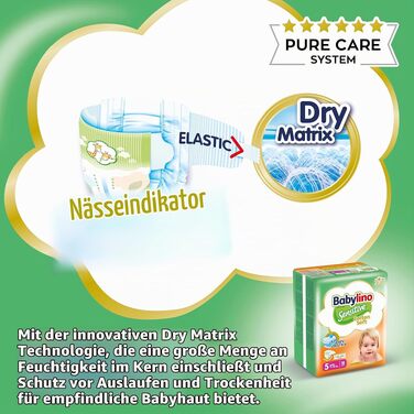 Дитячі підгузки Babylino Sensitive розмір 5 Junior (11-16 кг), 132 шт