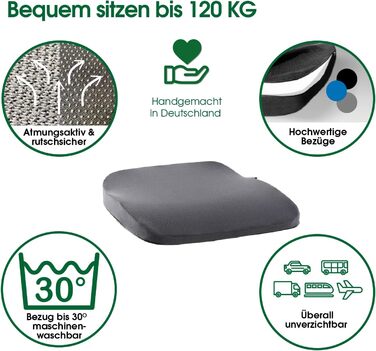 Ортопедична подушка-клин Vital Kissen для авто, анатомічна, ергономічна, зменшує біль у спині, стегнах і колінах, профілактика неправильної постави, антрацит