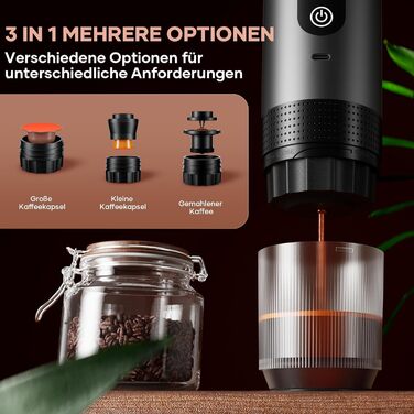 Портативна кавомашина Espresso Kejector з акумулятором: для дому, в подорожах, в авто. 3-в-1: кава, еспресо, капсули. Digital display, металевий сірий.