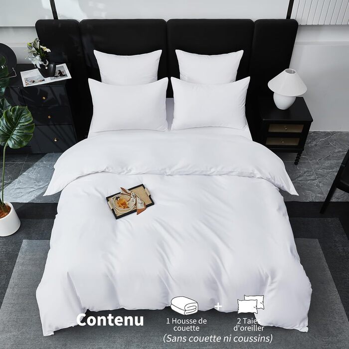 Комплект постільної білизни з бавовняного сатину Deluxe, 240x260 см, білий (підковдра + 2 наволочки 65x65 см), дихаюча тканина