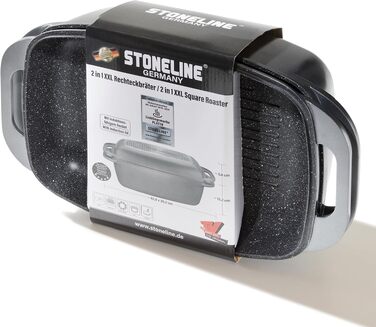 Журавлик STONELINE з кришкою 43x26 см, 8.4 л, чавунна каструля для запікання з антипригарним покриттям з частинками каменю, під індукцію та духовку, сірий